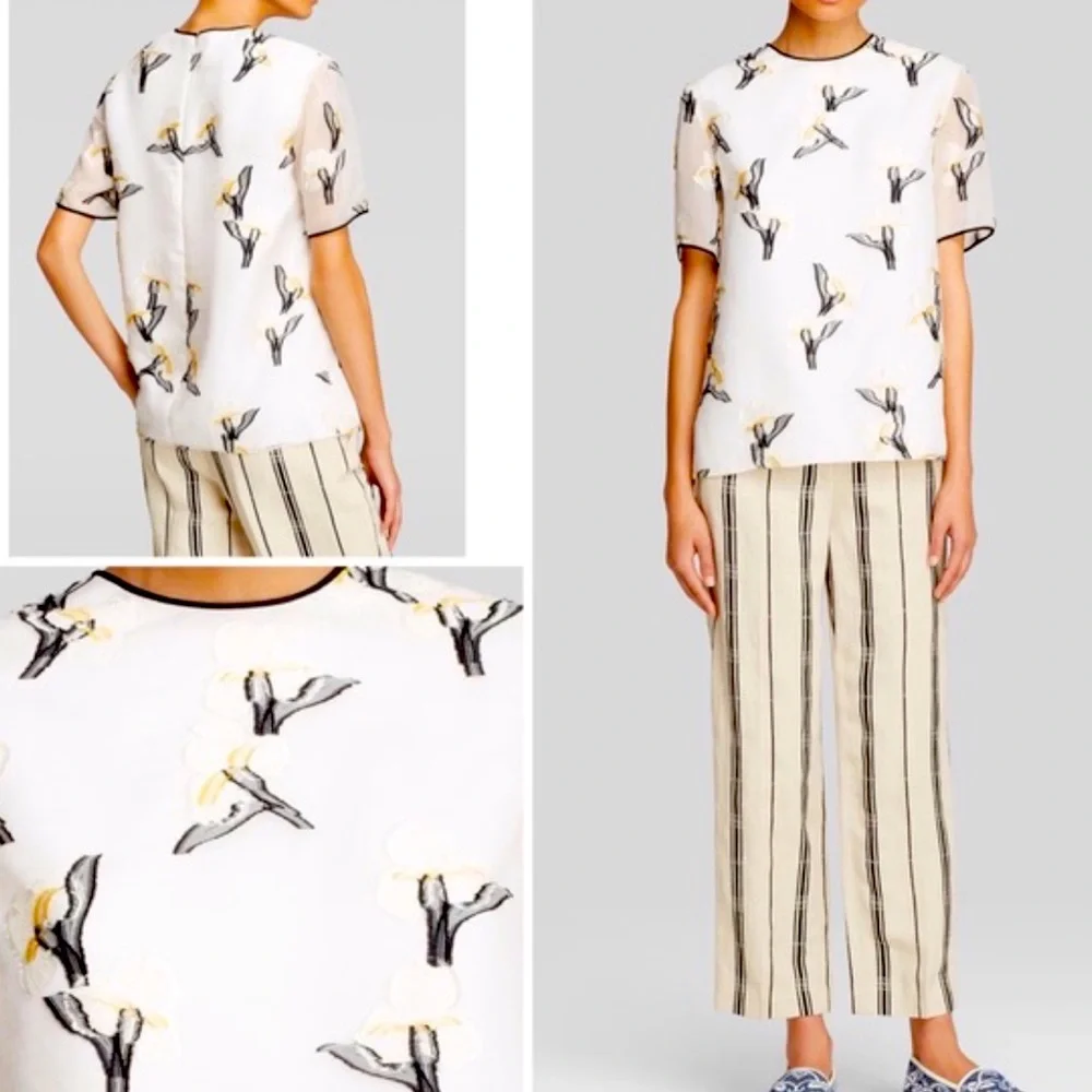 Tory Burch Sage Floral Applique Silk Blend Blouse 6
